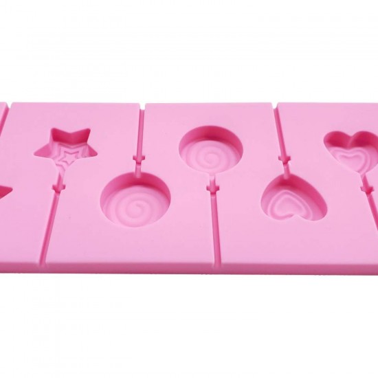 Silikon Yıldız Kalp ve Daire Şeklinde Şeker Lolipop Kalıbı 6 Lı