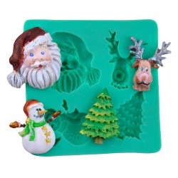 Silikon Yılbaşı Temalı (Kardan Adam, Geyik, Noel Baba, Çam Ağacı) Şeker Hamuru Kalıbı