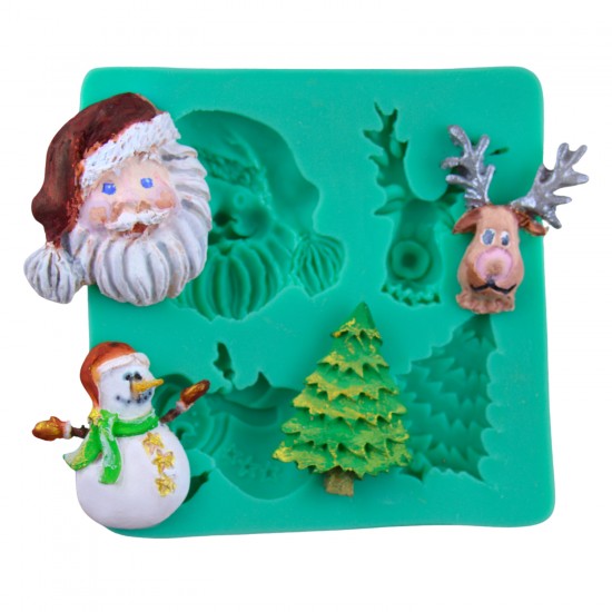 Silikon Yılbaşı Temalı (Kardan Adam, Geyik, Noel Baba, Çam Ağacı) Şeker Hamuru Kalıbı