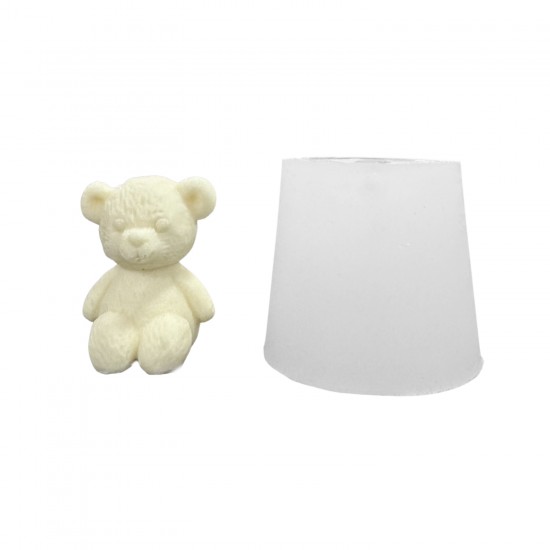 Silikon 3D Oturan Sevimli Ayıcık Mum Kalıbı