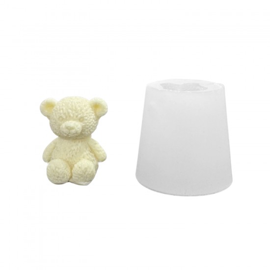 Silikon 3D Oturan Dokulu Sevimli Ayıcık Mum Kalıbı