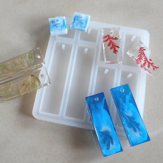 Epoksi Çoklu Anahtarlık Kare ve Dikdörtgen Model Delikli Kolye Küpe Kalıbı