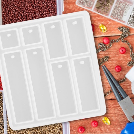 Epoksi Çoklu Anahtarlık Kare ve Dikdörtgen Model Delikli Kolye Küpe Kalıbı
