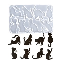 Epoksi Çoklu Kedi Figürleri Kolye Ve Anahtarlık Kalıbı 8 Li