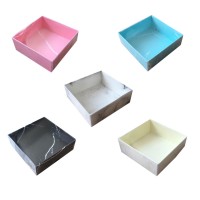 Asetat Kapaklı Karton Kutu Mermer Desenli 8X8X3 (50 Adet)