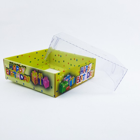 Asetat Kapaklı Karton  Kutu Happy Brithday Yazılı 8X8X3  (50 Adet)