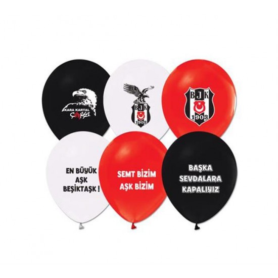 Beşiktaş  Temalı Balon 2+1 Baskılı Pastel Renk (20 Adet)