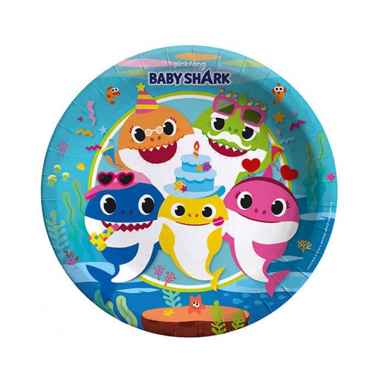 Baby Shark Temalı Karton Tabak 23 CM (8 Adet)