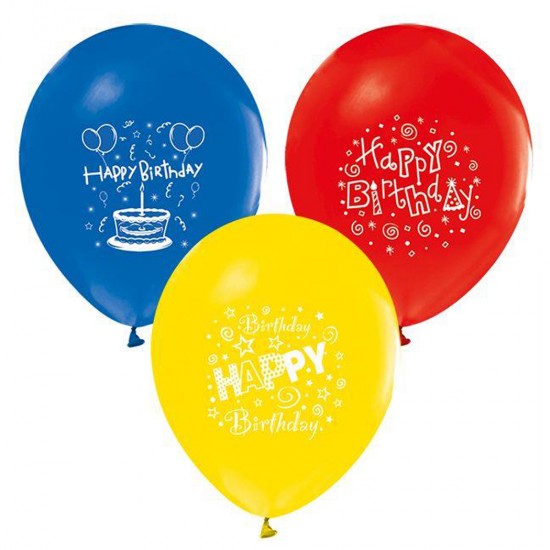 Balon 1+1 Hapy Birthday Baskılı Karışık Renk  (20 Adet)