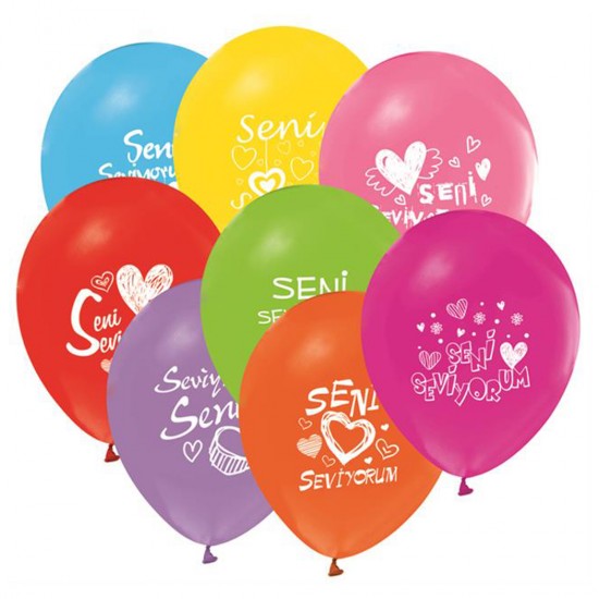 Balon 1+1 Seni Seviyorum Karışık Renk Baskılı (20 Adet)