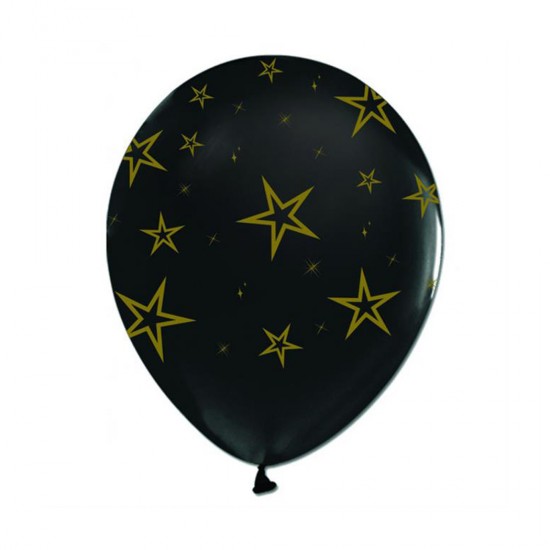Balon 12 İnç Çepeçevre Siyah Üzeri Yıldızlı Baskılı (20 Adet)