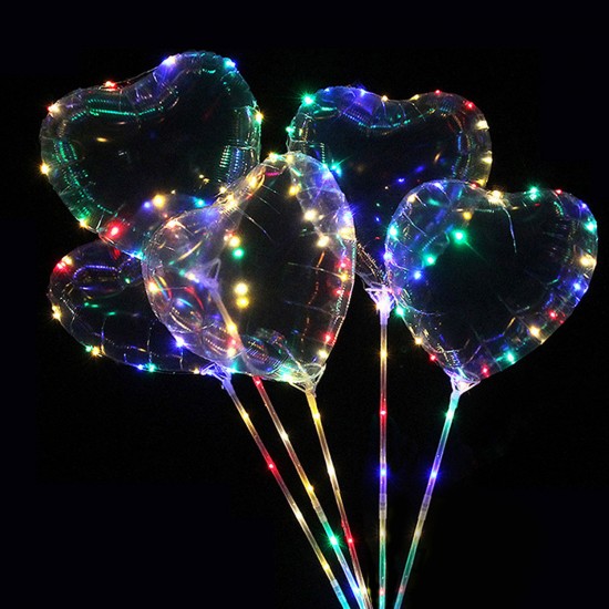 Kalpli 3 Fonksiyonlu Işıklı Balon Transparent Şeffaf Led Çubuklu