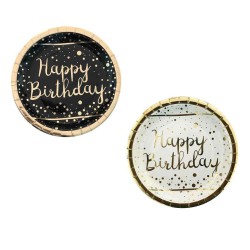 Karton Tabak Parlak Altın Varak Baskılı Happy Birthday (6 Adet)