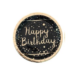 Karton Tabak Parlak Altın Varak Baskılı Happy Birthday (6 Adet)