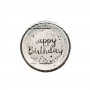 Karton Tabak Parlak Gümüş Varak Baskılı Happy Birthday (6 Adet)