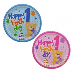 Tabak Karton 1 Yaş Happy Birthday Ayıcıklı 23 Cm (8 Adet)