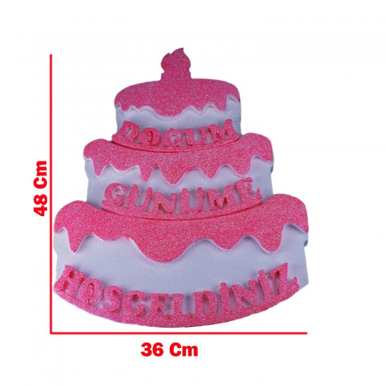 Strafor Kapı Süsü Pasta Modeli Doğum Günüme Hoşgeldiniz 48X36 CM