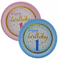 Tabak Karton 1 Yaş Happy Birthday Yıldızlı 23 Cm (8 Adet)