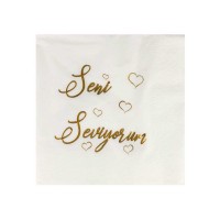 Kağıt Peçete Varaklı Seni Seviyorum Yazılı 33X33 CM (16 Adet) Kağıt Peçete Varaklı Seni Seviyorum Yazılı 33X33 CM (16 Adet)