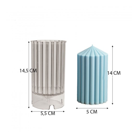 Poli Karbon Sert Plastik  Mum Kalıbı Dik Çizgili Kule Şekilli 14,5X5,5  CM